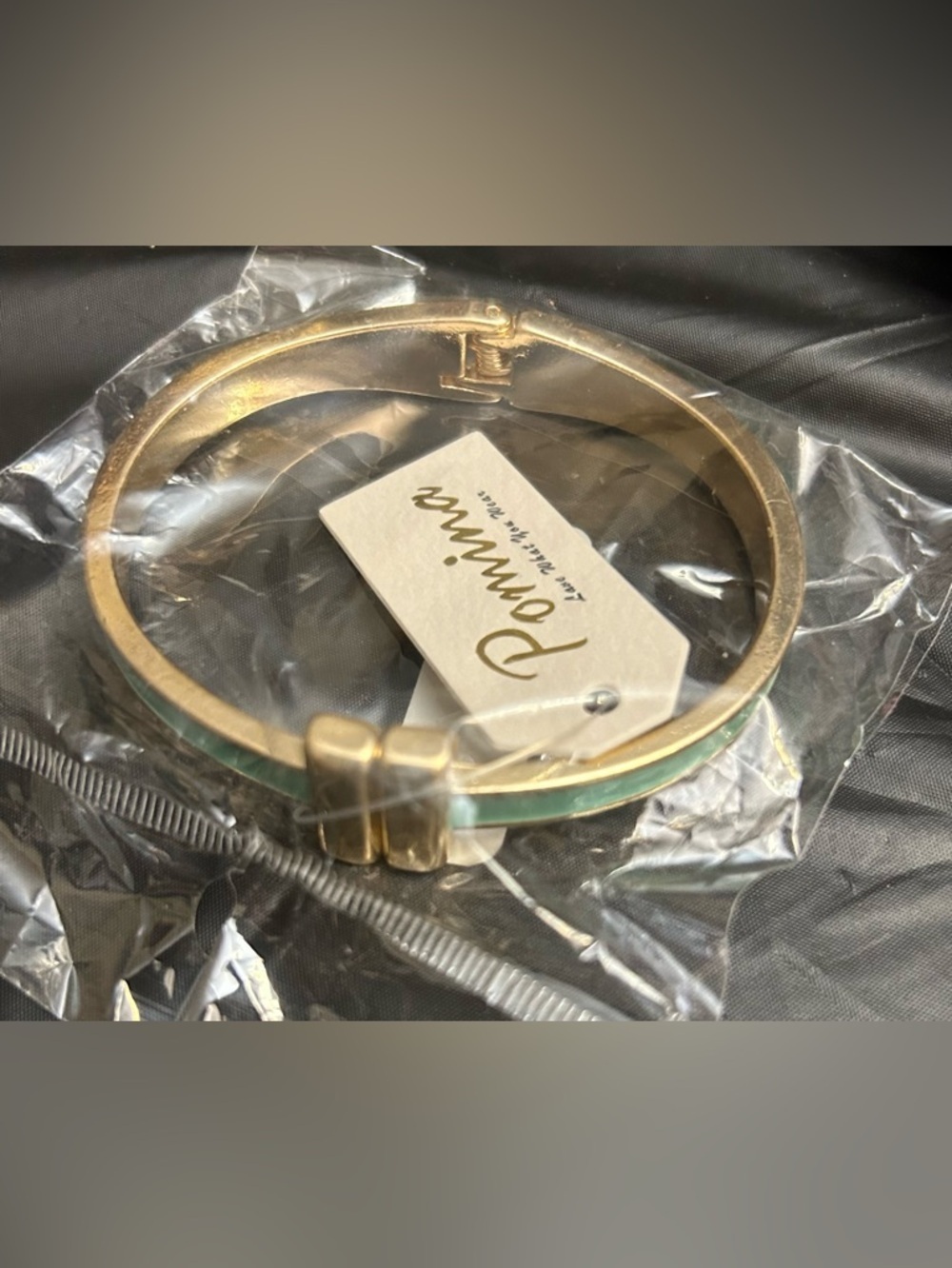 Romina Gold-Tone Bangle Bracelet with Mint Green Accent
